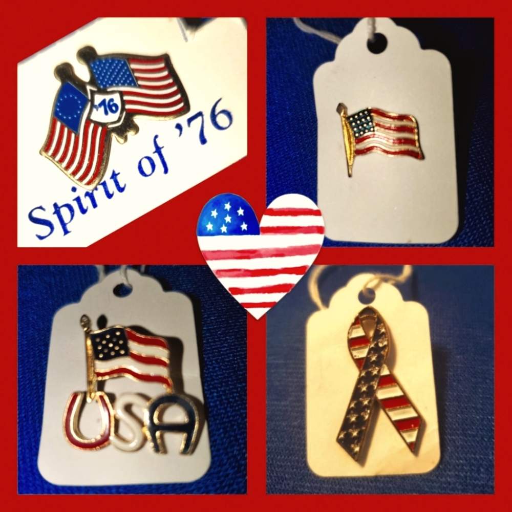 4 "Vintage" USA flag lapel/hat pins